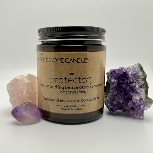 Protector | Fresh Linen Scented Candle | 6 oz | Crackling Wood Wick